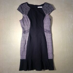 Reitmans Sheath Dress Womens Medium Black Gray Herringbone Ruffle Colorblock